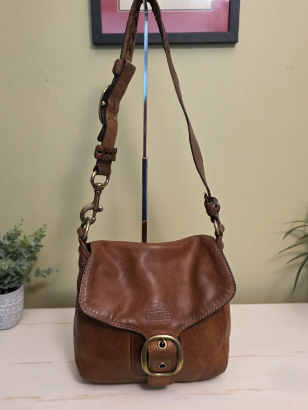 Coach | Brown Bleecker Legacy Tattersall Flap Leather Shoulder Bag